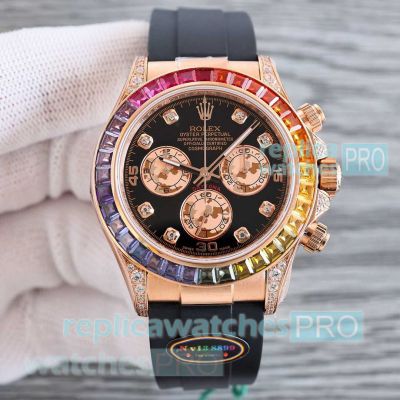 Swiss Replica Rolex Rainbow Daytona N V13 Rose Gold Oysterflex Rubber Strap